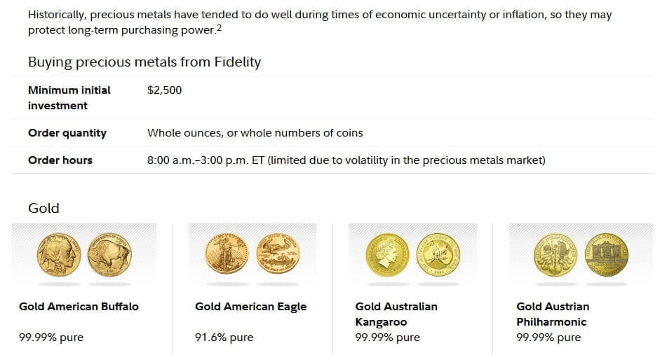 information about gold for sale from fidelity